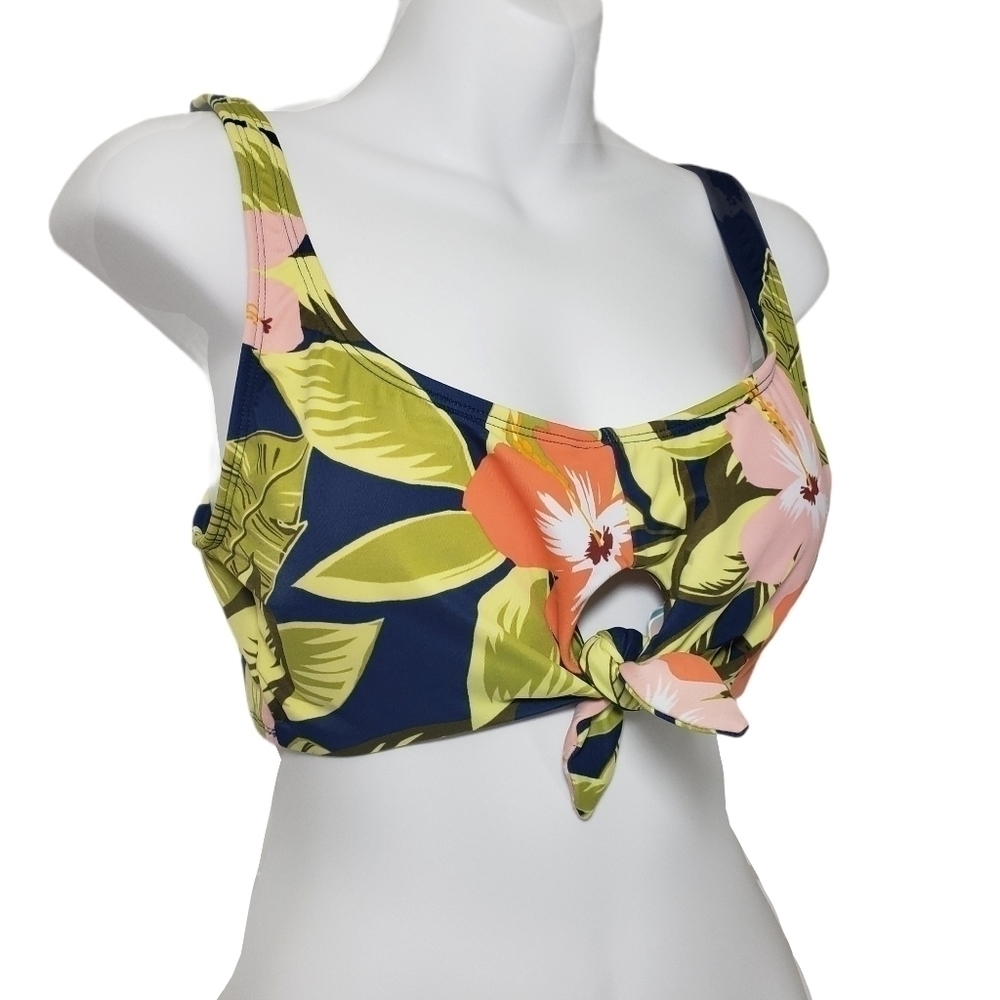 Beach Betty Navy Multi Tie Front Floral Bikini Top
